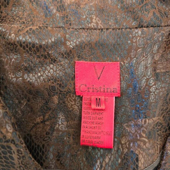 V Cristina Brown Faux Snakeskin Button-Up jacket fall Women size Medium - Picture 4 of 5